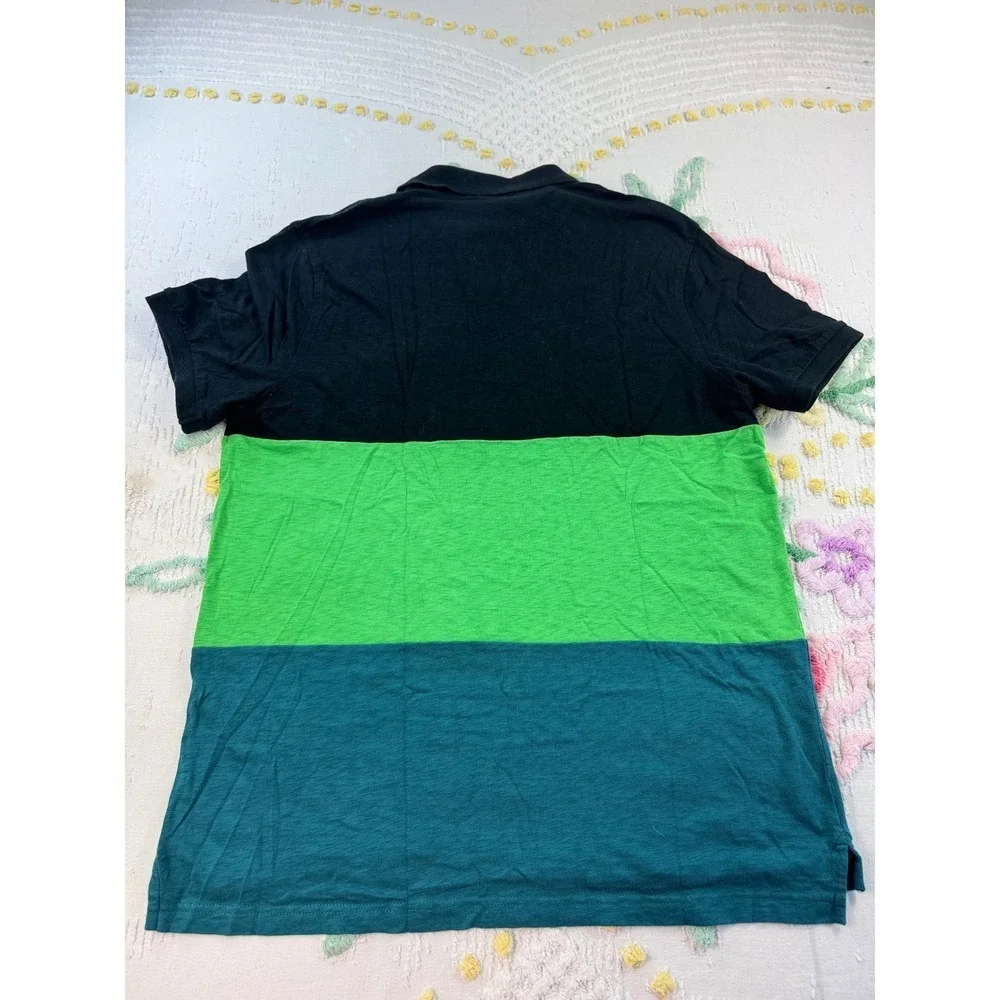 J.Crew Men's Colorblock Polo Shirt‎ XL Black Green Teal Short Sleeve Cotton